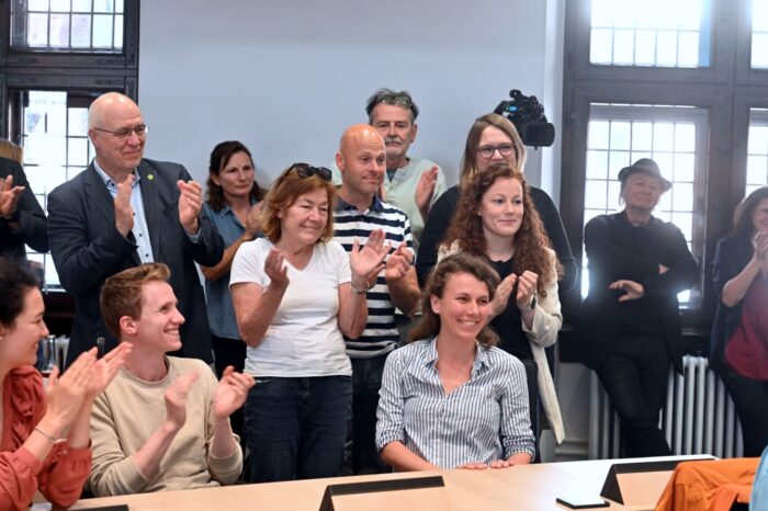 Bekanntgabe der Ergebnisse der Kommunalwahl im Ratssaal im Innenstadtrathaus Freiburg