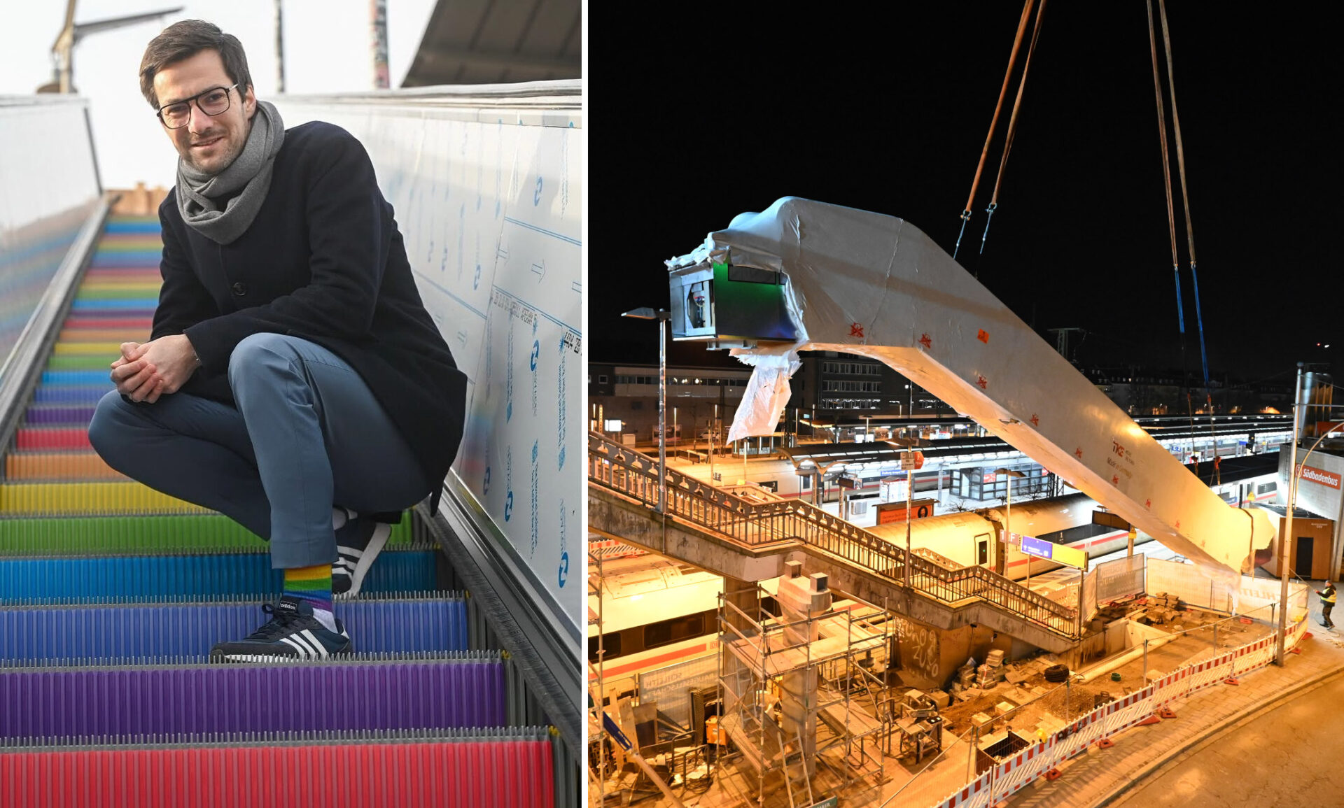 Montage der Rolltreppe an Gleis 1 des Hauptbahnhof